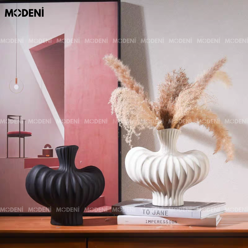 Bình Hoa Sứ Curva Cao Cấp Nghệ Thuật Lượn Sóng 3D | Decor Bàn Console – Kệ Tủ Sang Trọng