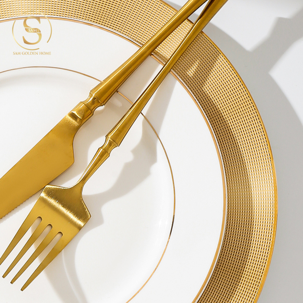 Đĩa Sứ Halcyon Viền Vàng Cỡ Nhỏ Sang Trọng Cao Cấp