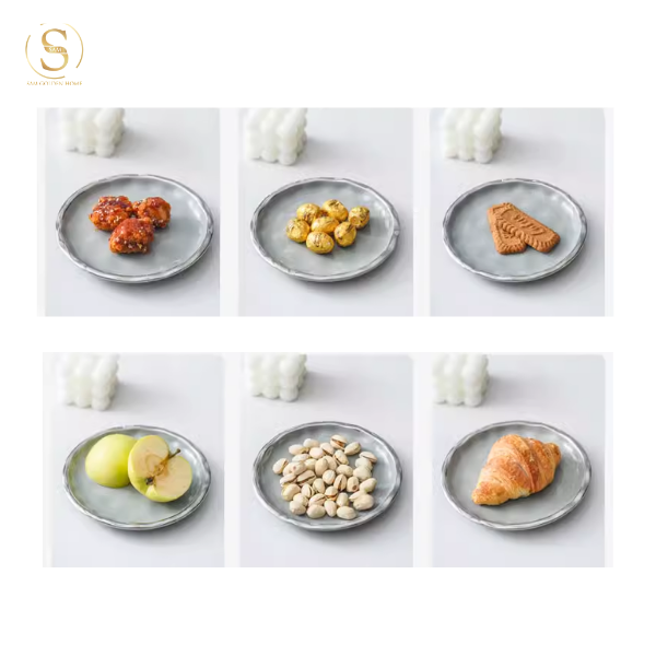 Set 6 Đĩa Eira Trắng Kèm Giá Inox Viền Bạc Phong Cách Bắc Âu