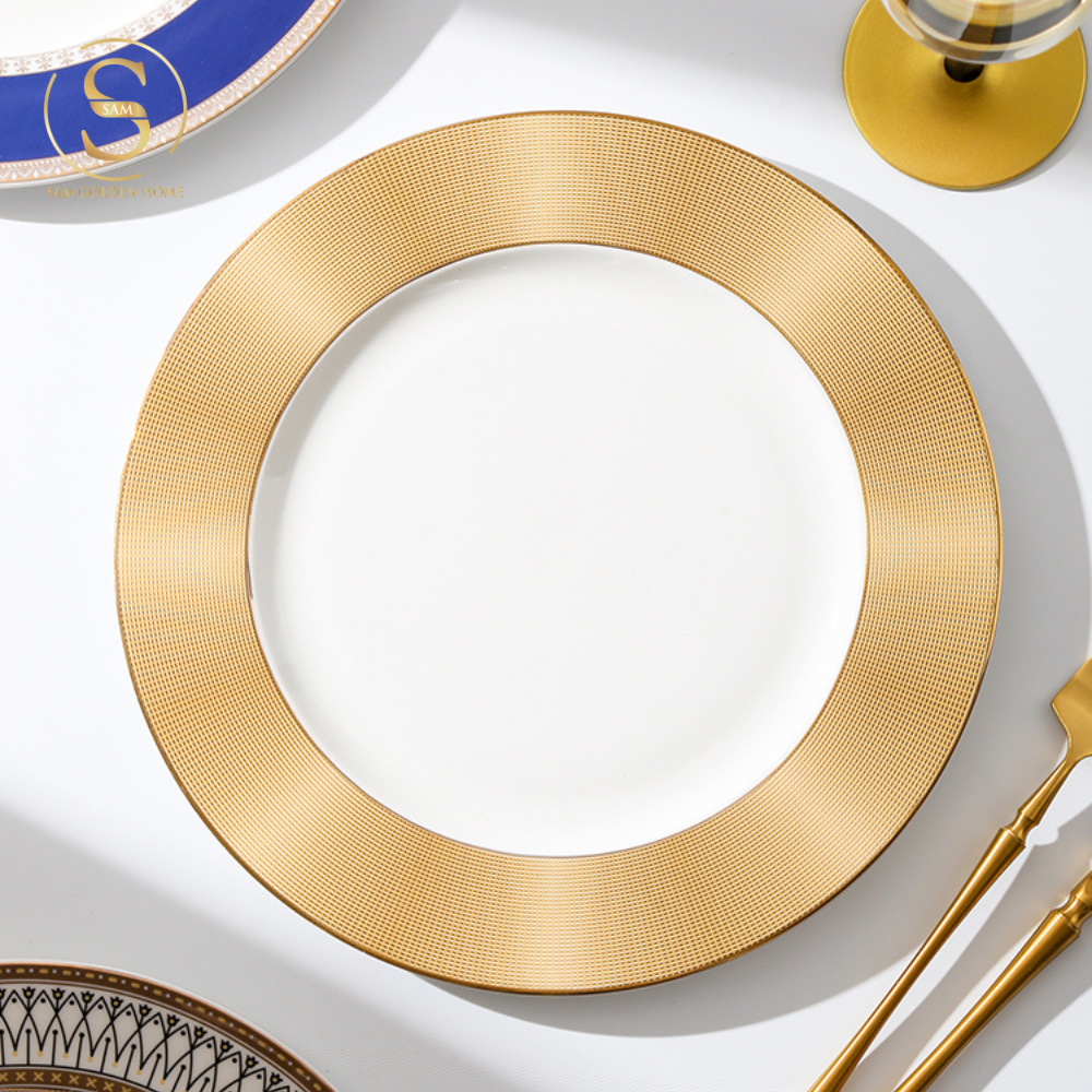 Đĩa Sứ Halcyon Viền Vàng Cỡ Nhỏ Sang Trọng Cao Cấp
