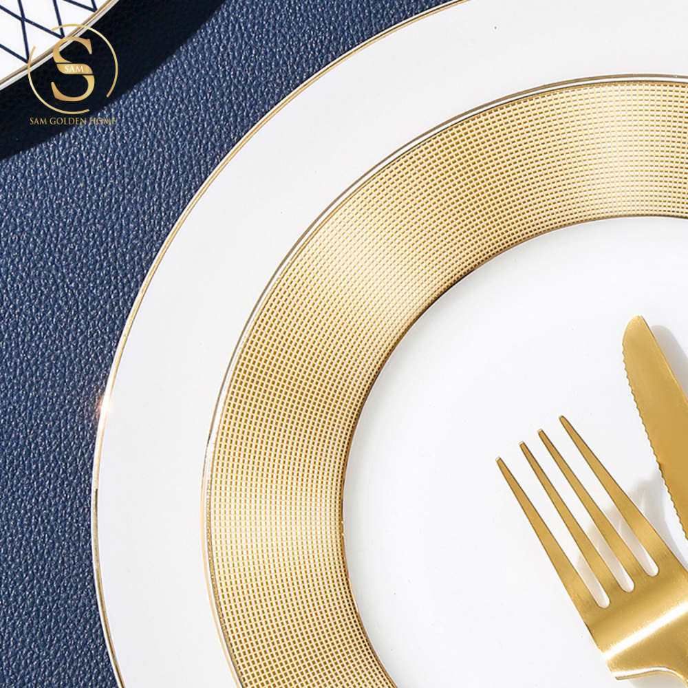 Đĩa Sứ Halcyon Viền Vàng Cỡ Nhỏ Sang Trọng Cao Cấp