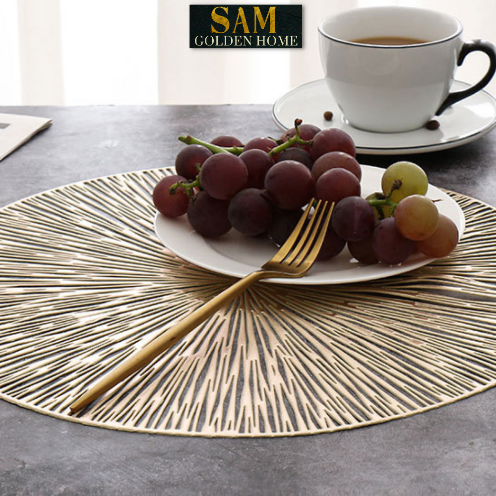 Tấm Lót Bàn Ăn Ruiz Placemat Hình Tròn Nhựa Pvc Cao Cấp Cách Nhiệt Màu Vàng Gold Sang Trọng