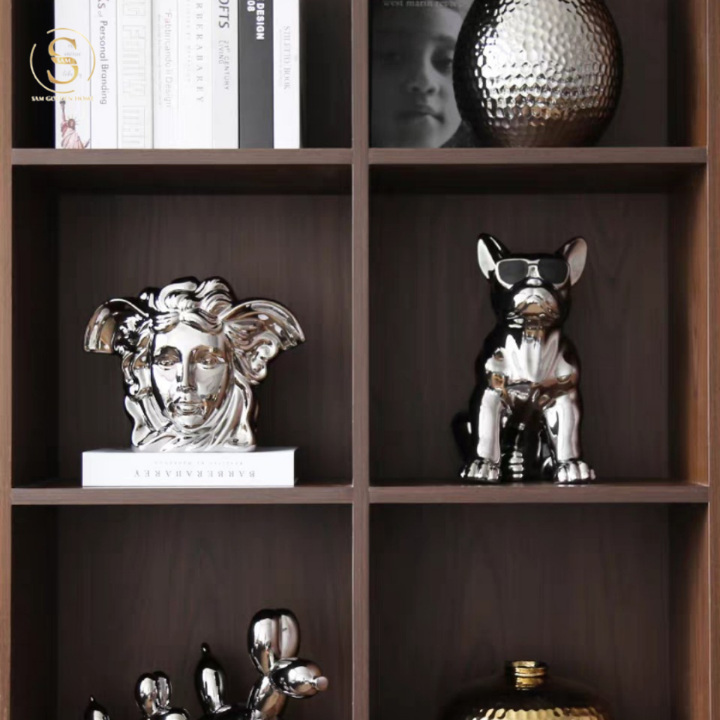 Bình Hoa Kết Hợp Tượng Trang Trí Silver Savona Gốm Sứ Sang Trọng Cao Cấp