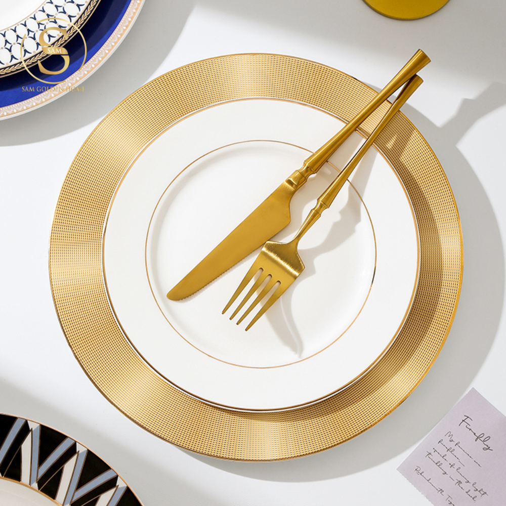 Đĩa Sứ Halcyon Viền Vàng Cỡ Nhỏ Sang Trọng Cao Cấp