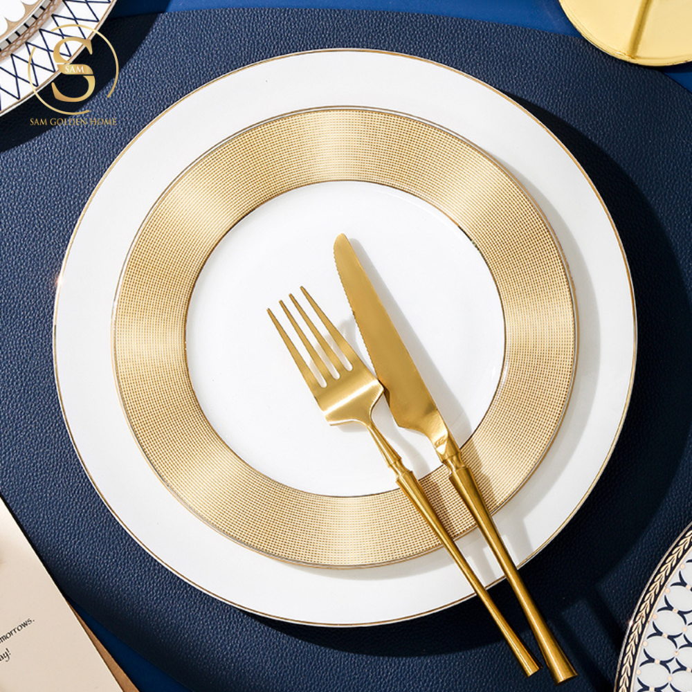 Đĩa Sứ Halcyon Viền Vàng Cỡ Nhỏ Sang Trọng Cao Cấp