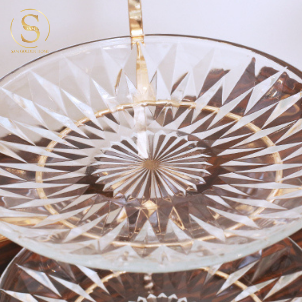 Khay 3 Tầng Kite Chim Vàng Kèm Đĩa Thủy Tinh – Decor Tiệc Trà, Đựng Bánh Trái Sang Trọng – Kiểu Dáng Hiện Đại Tinh Tế