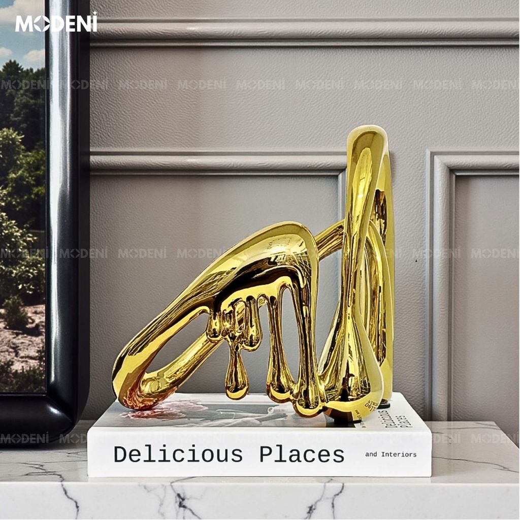 Tượng Trang Trí Glint Gold – Tác Phẩm Nghệ Thuật Ánh Vàng Độc Đáo – Thiết Kế Uốn Lượn & Giọt Chảy – Decor Kệ Tủ, Bàn Console, Không Gian Hiện Đại