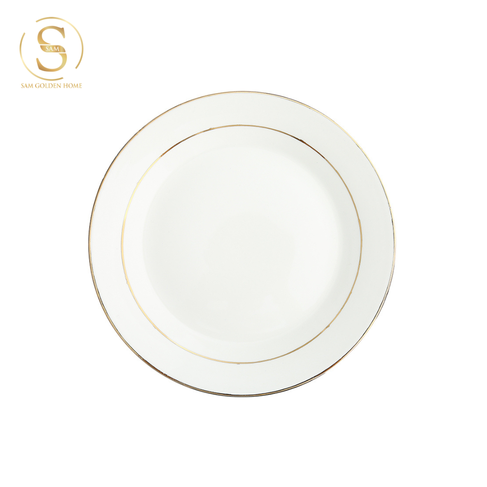 Đĩa Sứ Xương Finch Viền Vàng Cao Cấp Cỡ Lớn Sang Trọng