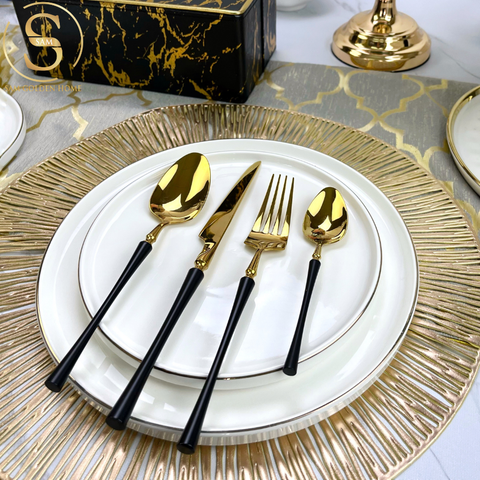 Bộ Dao Muỗng Nĩa Serena Black Gold Cutlery Set Inox 304 Cao Cấp Sang Trọng