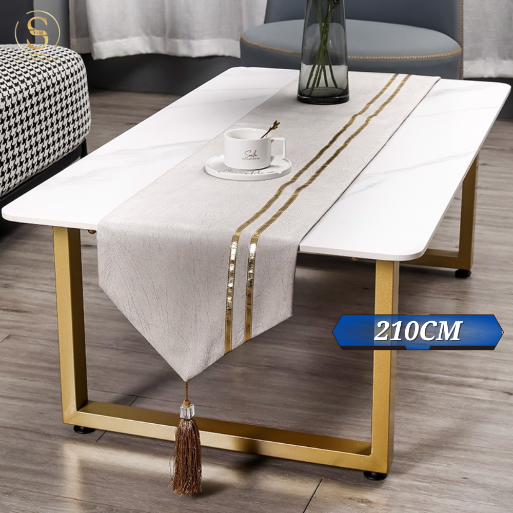 Khăn Bàn Table Runner White Elena Cao Cấp Sang Trọng