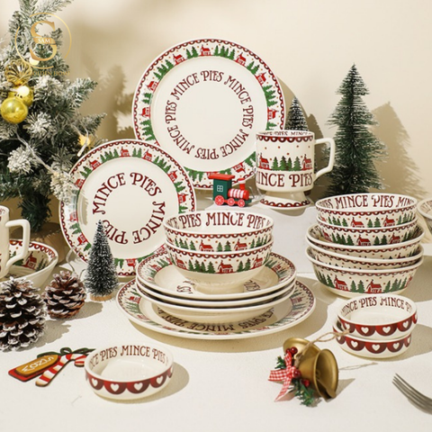  Bộ Tô Chén Đĩa Carol Cho Dịp Giáng Sinh Sứ Tráng Men Cao Cấp 