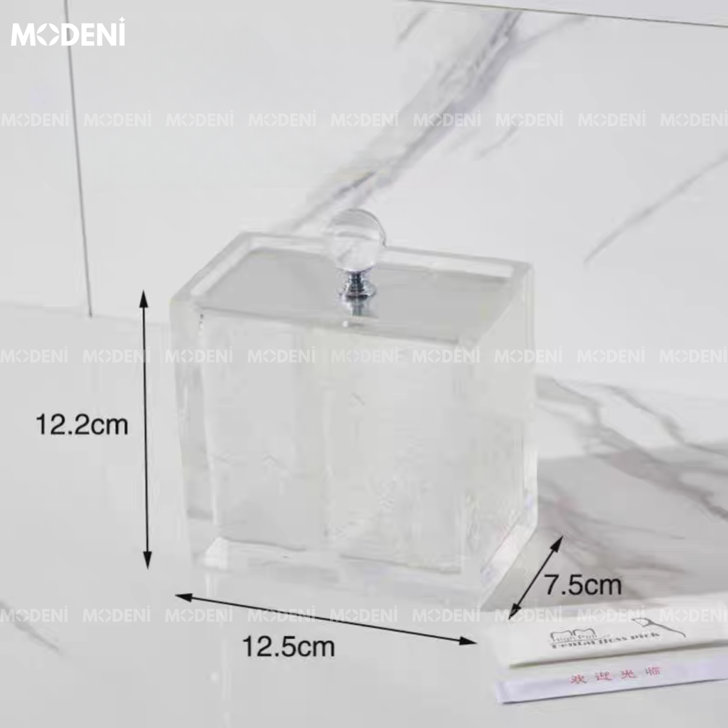 Hủ Đựng Tăm Bông Trắng Acrylic Cao Cấp – Thiết Kế Trong Suốt Sang Trọng, 2 Ngăn Tiện Lợi (12.5x7.5x12.2 cm)