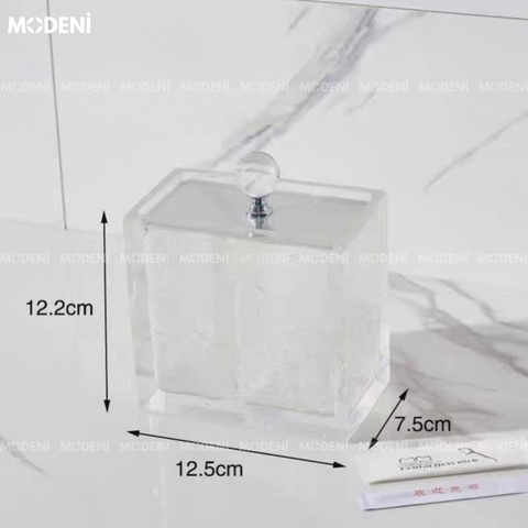 Hủ đựng tăm bông acrylic trắng nắp pha lê sang trọng