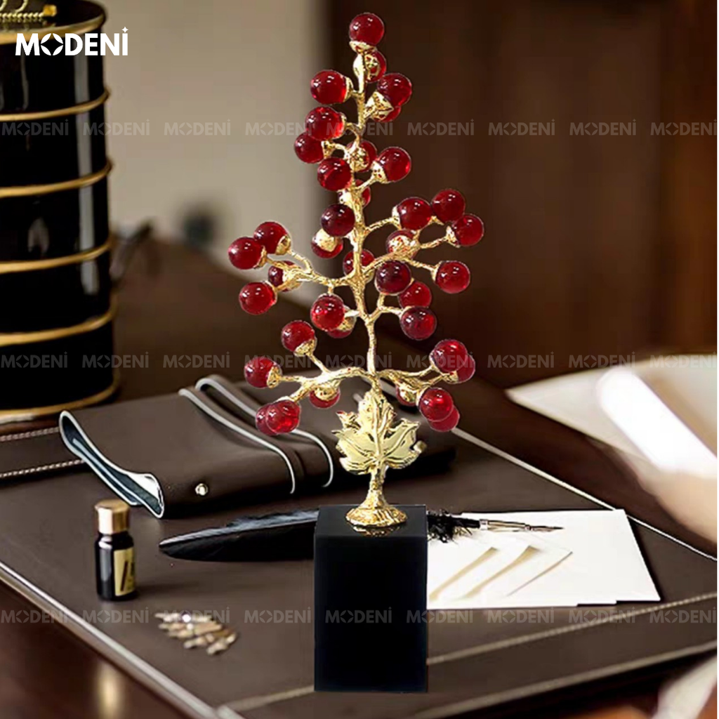 Tượng Trang Trí Nghệ Thuật Cherry Ruby Đá Cẩm Thạch Cao Cấp Sang Trọng