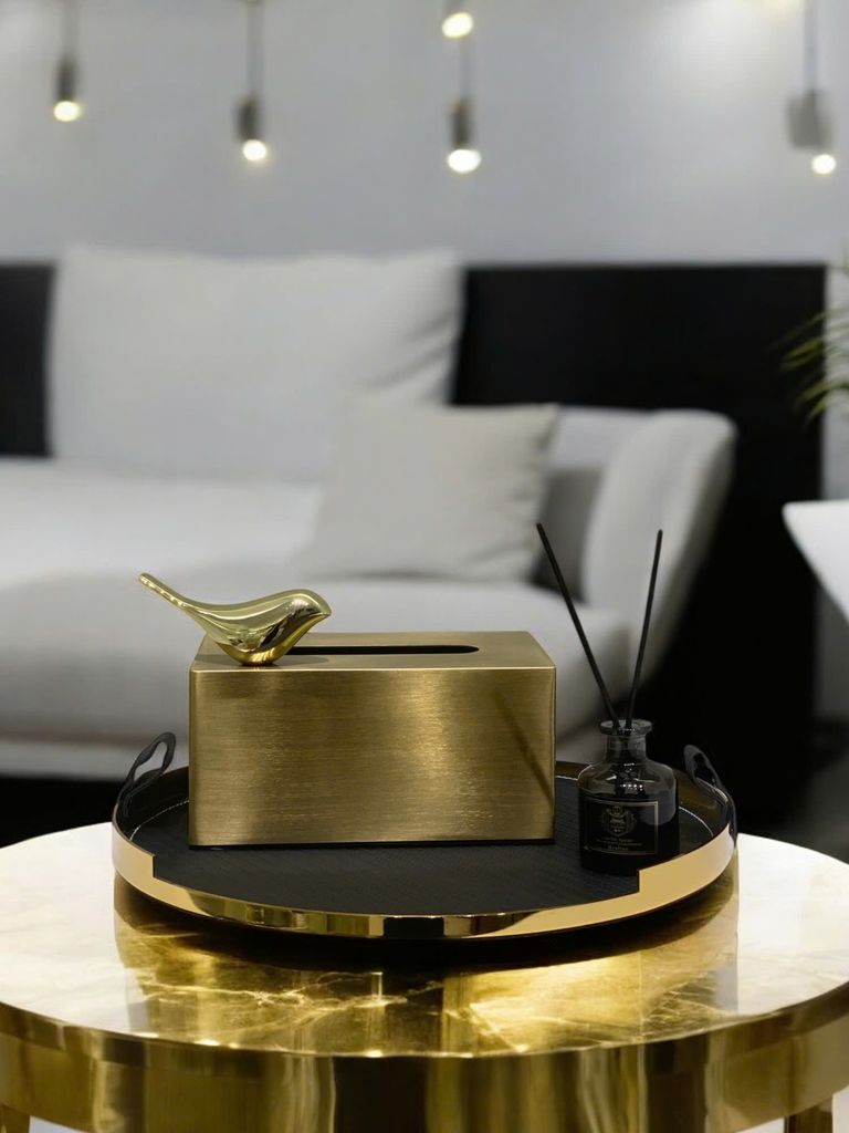 Hộp Đựng Khăn Giấy Sang Trọng Coco Vàng Gold Hợp Kim Cao Cấp Tặng Kèm Tượng Chim Sẻ Gold Decor Phòng Ăn