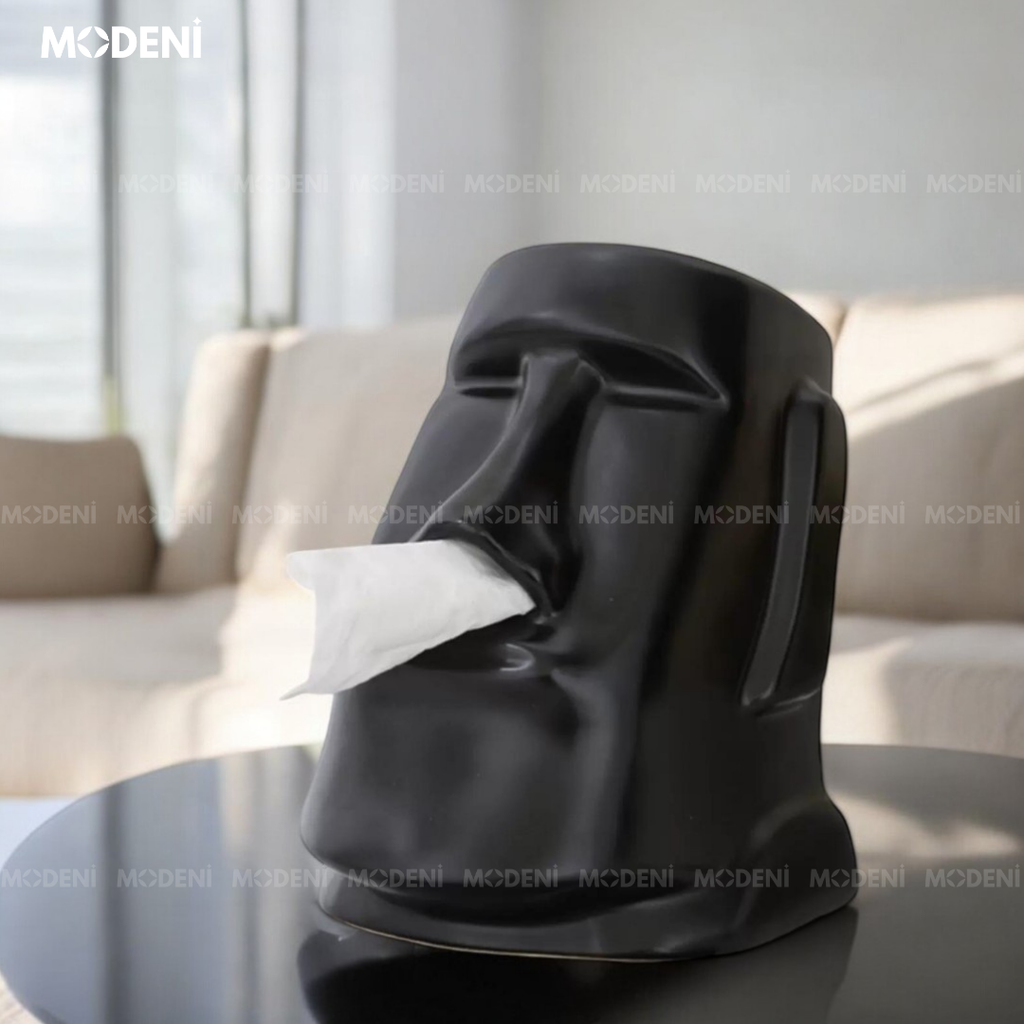 Hộp Khăn Giấy Moai Black Nhựa Resin Cao Cấp – Thiết Kế Nghệ Thuật Độc Đáo – Tượng Decor & Đựng Khăn 2 Trong 1