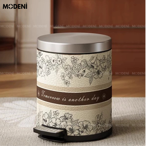 Thùng rác Tomorrow thiết kế vintage với họa tiết hoa mềm mại và dòng chữ nổi bật.