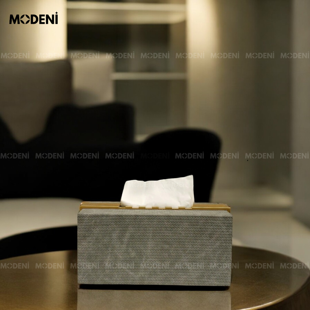 Hộp Khăn Giấy Modica Fabric Luxe – Vải Dệt Cao Cấp Tông Ghi Xám – Decor Tối Giản Có Gu
