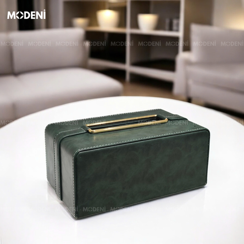  Hộp khăn giấy Corel Da Xanh Rêu Viền Vàng giả da cao cấp sang trọng cho văn phòng và phòng ngủ 
