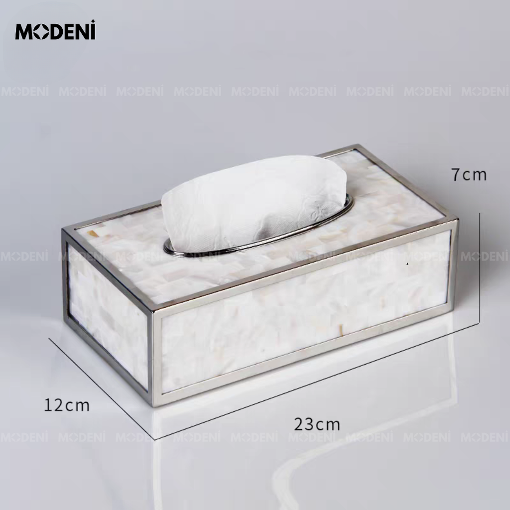 Hộp Khăn Giấy Stonegate Decor Cao Cấp Ánh Bạc Xà Cừ – Tinh Tế & Sang Trọng – Phù Hợp Decor Bàn Làm Việc, Kệ Tủ