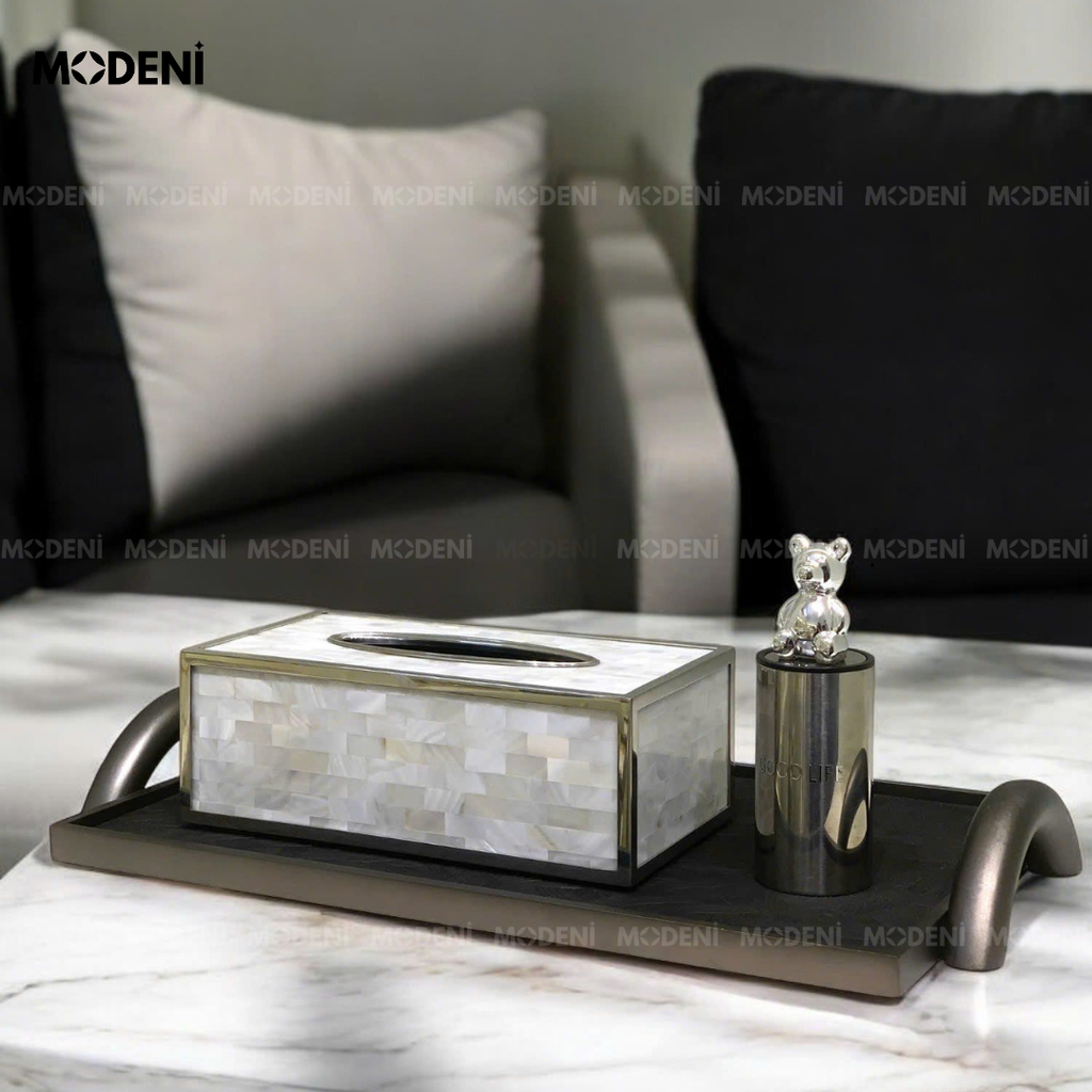 Hộp Khăn Giấy Stonegate Decor Cao Cấp Ánh Bạc Xà Cừ – Tinh Tế & Sang Trọng – Phù Hợp Decor Bàn Làm Việc, Kệ Tủ
