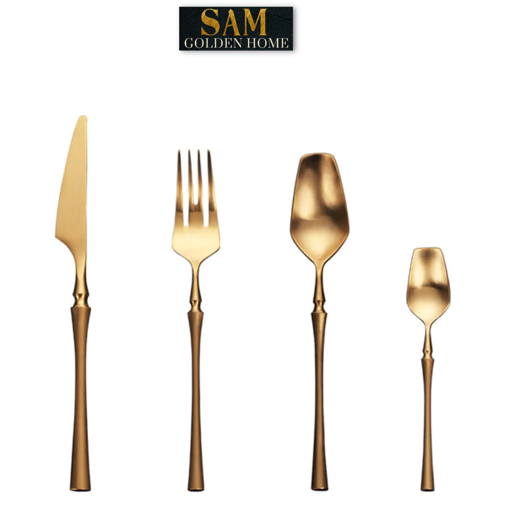 Bộ Dao Muỗng Nĩa Venice Gold Cutlery Set Mờ Nhám Inox 304 Vàng Gold Sang Trọng Hiện Đại