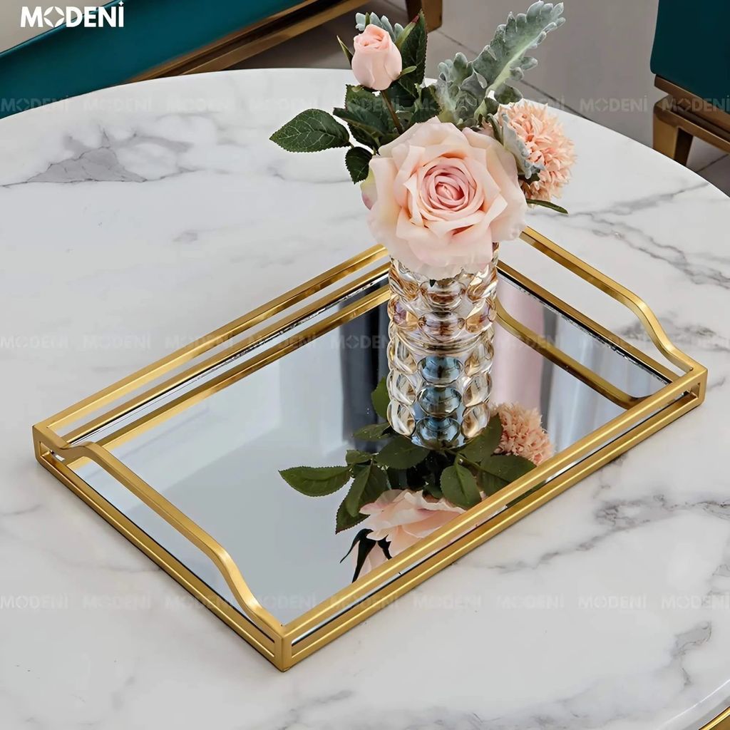 Khay Chữ Nhật Mirris Cao Cấp – Khay Gương Viền Vàng, Quà Tặng Đẳng Cấp & Decor Sang Trọng