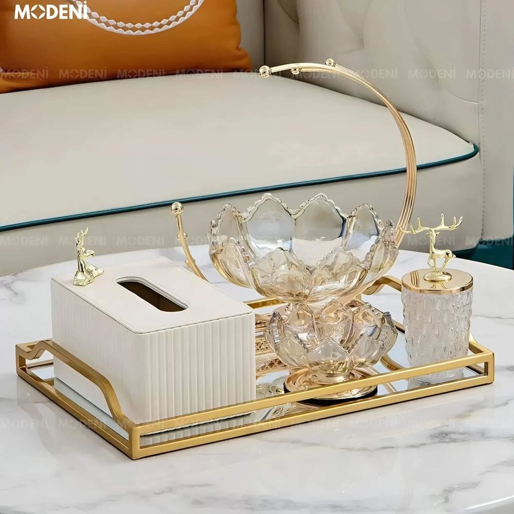Khay Chữ Nhật Mirris Cao Cấp – Khay Gương Viền Vàng, Quà Tặng Đẳng Cấp & Decor Sang Trọng