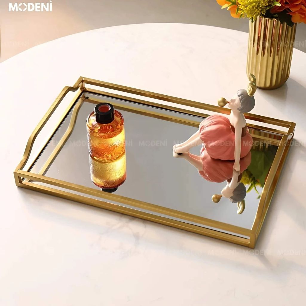 Khay Chữ Nhật Mirris Cao Cấp – Khay Gương Viền Vàng, Quà Tặng Đẳng Cấp & Decor Sang Trọng