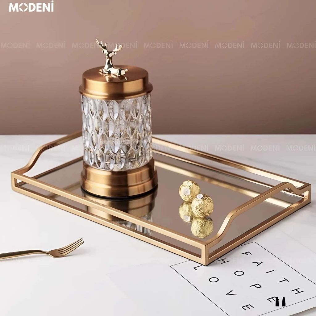Khay Chữ Nhật Mirris Cao Cấp – Khay Gương Viền Vàng, Quà Tặng Đẳng Cấp & Decor Sang Trọng