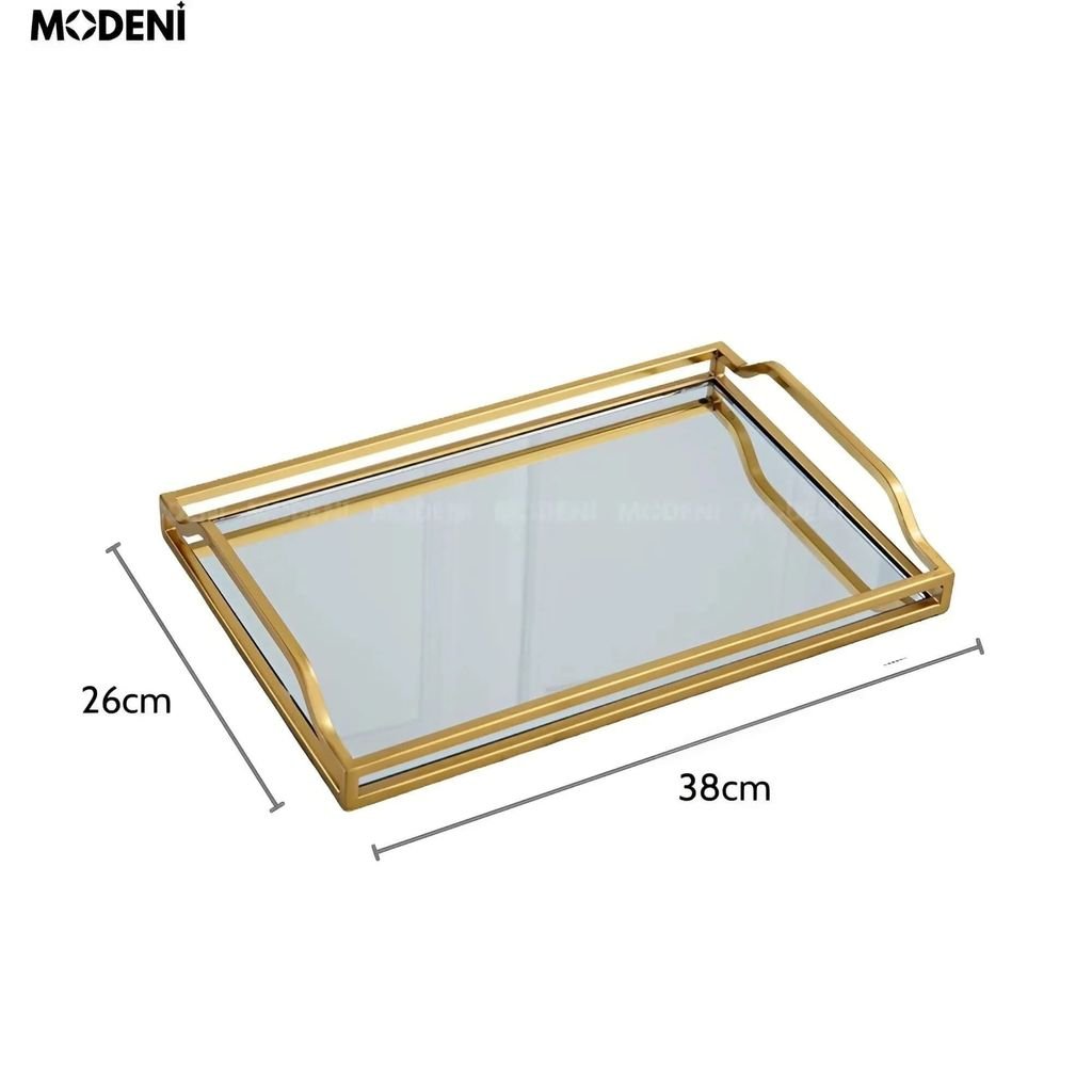 Khay Chữ Nhật Mirris Cao Cấp – Khay Gương Viền Vàng, Quà Tặng Đẳng Cấp & Decor Sang Trọng