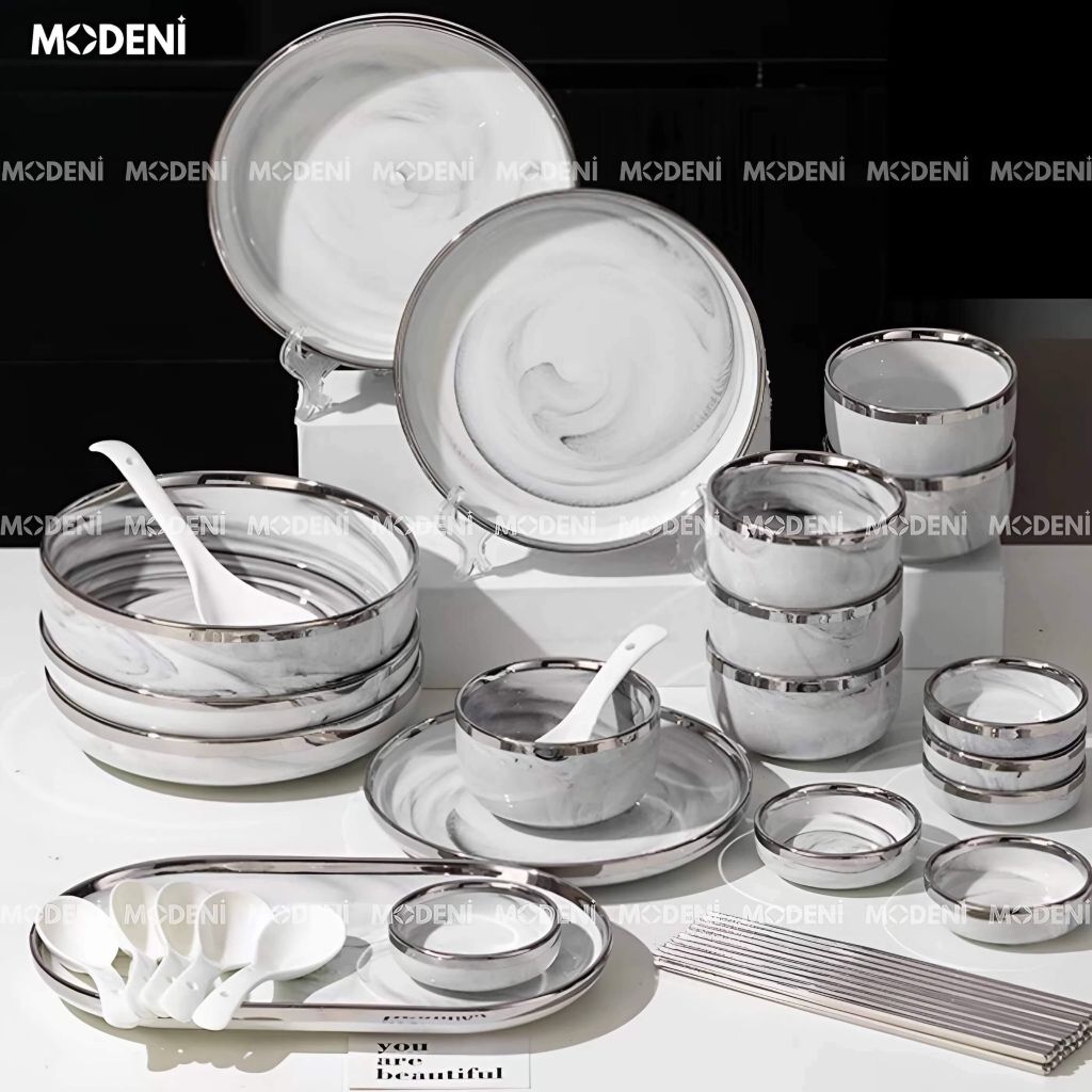 Bộ tô chén sứ Campalia cao cấp - Men vân khói tinh tế, decor & quà tặng tân gia sang trọng