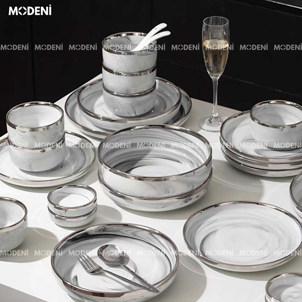 Bộ tô chén sứ Campalia cao cấp - Men vân khói tinh tế, decor & quà tặng tân gia sang trọng