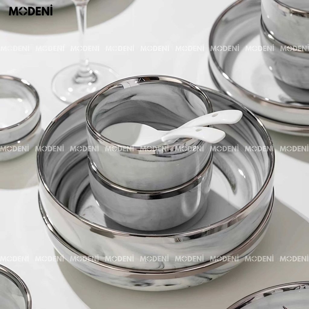 Bộ tô chén sứ Campalia cao cấp - Men vân khói tinh tế, decor & quà tặng tân gia sang trọng