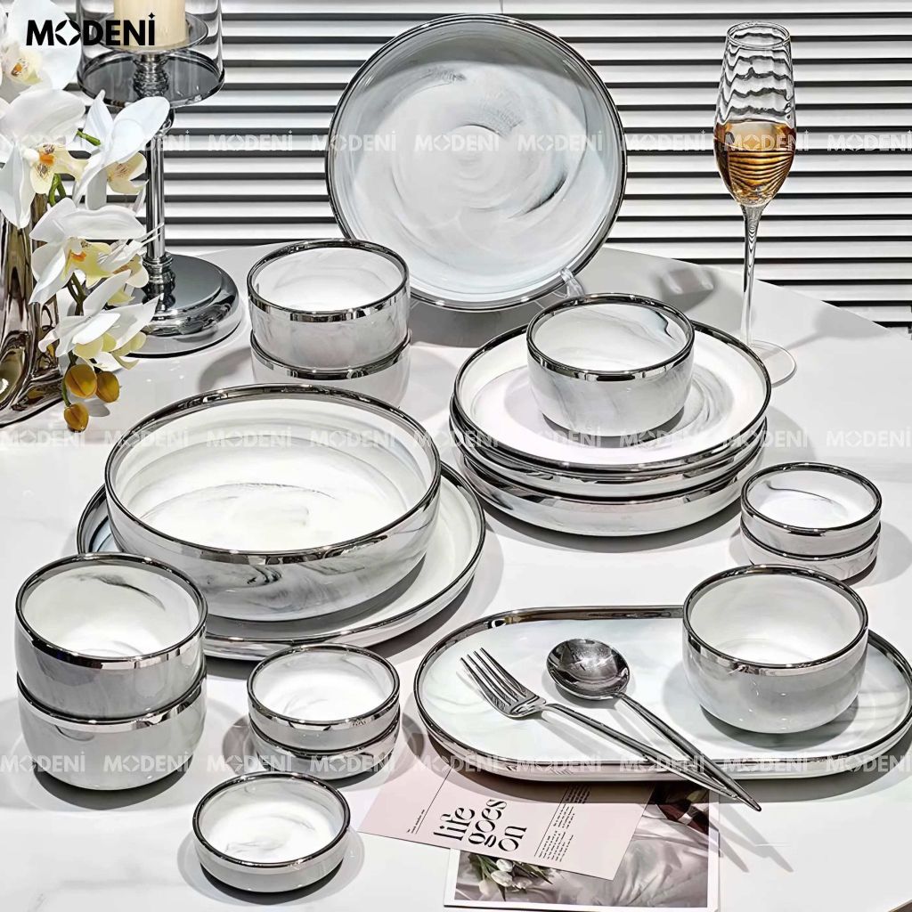 Bộ tô chén sứ Campalia cao cấp - Men vân khói tinh tế, decor & quà tặng tân gia sang trọng