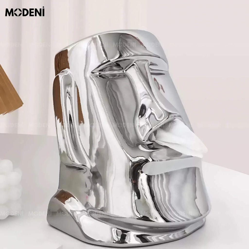 Hộp Khăn Giấy Moai Silver Cao Cấp – Thiết Kế Nghệ Thuật Độc Đáo – Decor Phòng Khách, Bàn Làm Việc, Quà Tặng Lạ Mắt