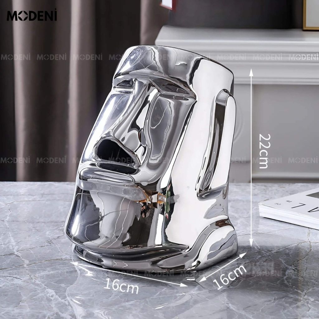 Hộp Khăn Giấy Moai Silver Cao Cấp – Thiết Kế Nghệ Thuật Độc Đáo – Decor Phòng Khách, Bàn Làm Việc, Quà Tặng Lạ Mắt