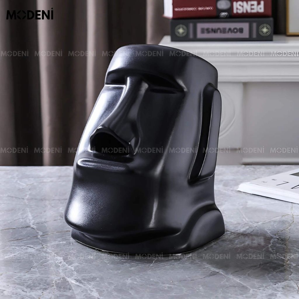 Hộp Khăn Giấy Moai Black Nhựa Resin Cao Cấp – Thiết Kế Nghệ Thuật Độc Đáo – Tượng Decor & Đựng Khăn 2 Trong 1