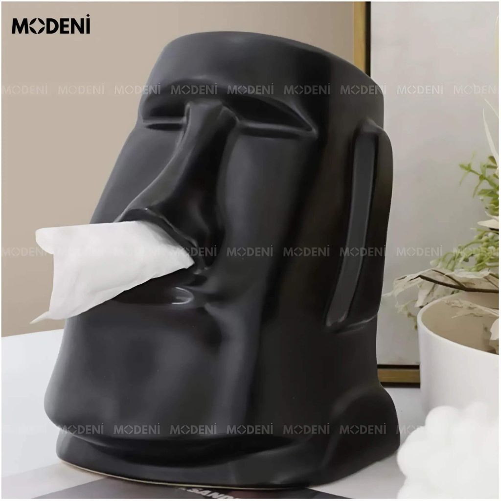 Hộp Khăn Giấy Moai Black Nhựa Resin Cao Cấp – Thiết Kế Nghệ Thuật Độc Đáo – Tượng Decor & Đựng Khăn 2 Trong 1