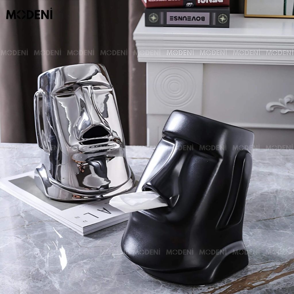 Hộp Khăn Giấy Moai Black Nhựa Resin Cao Cấp – Thiết Kế Nghệ Thuật Độc Đáo – Tượng Decor & Đựng Khăn 2 Trong 1