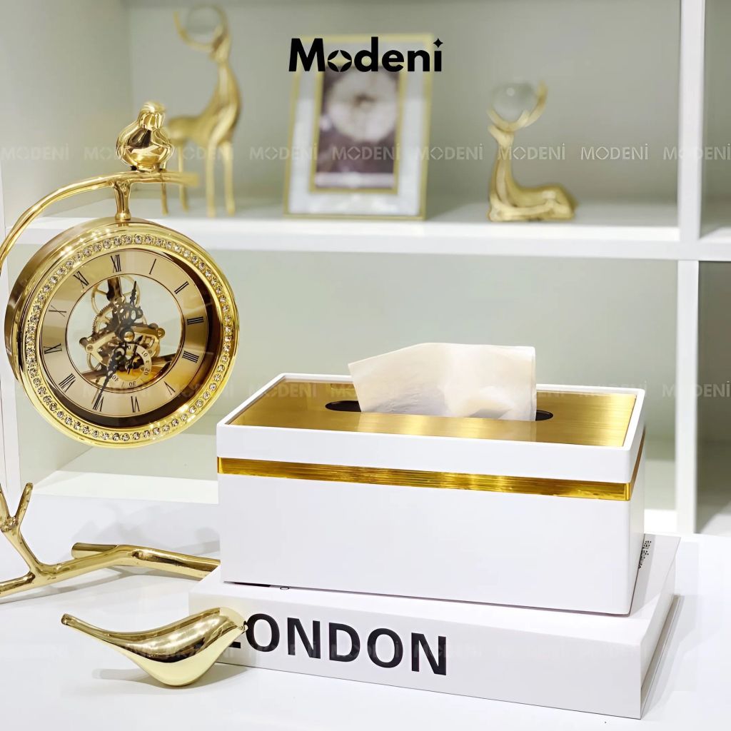 Hộp Khăn Giấy Misa White Hiện Đại Sang Trọng – Nắp Mạ Vàng Dễ Dùng – Phù Hợp Bàn Làm Việc, Bàn Console
