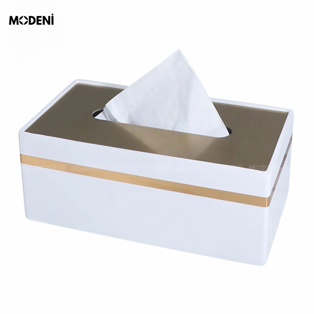 Hộp Khăn Giấy Misa White Hiện Đại Sang Trọng – Nắp Mạ Vàng Dễ Dùng – Phù Hợp Bàn Làm Việc, Bàn Console