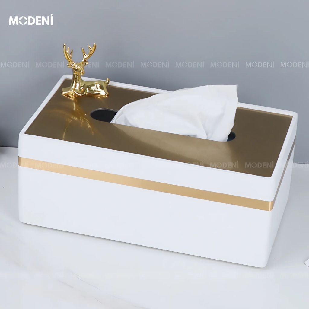 Hộp Khăn Giấy Misa White Hiện Đại Sang Trọng – Nắp Mạ Vàng Dễ Dùng – Phù Hợp Bàn Làm Việc, Bàn Console