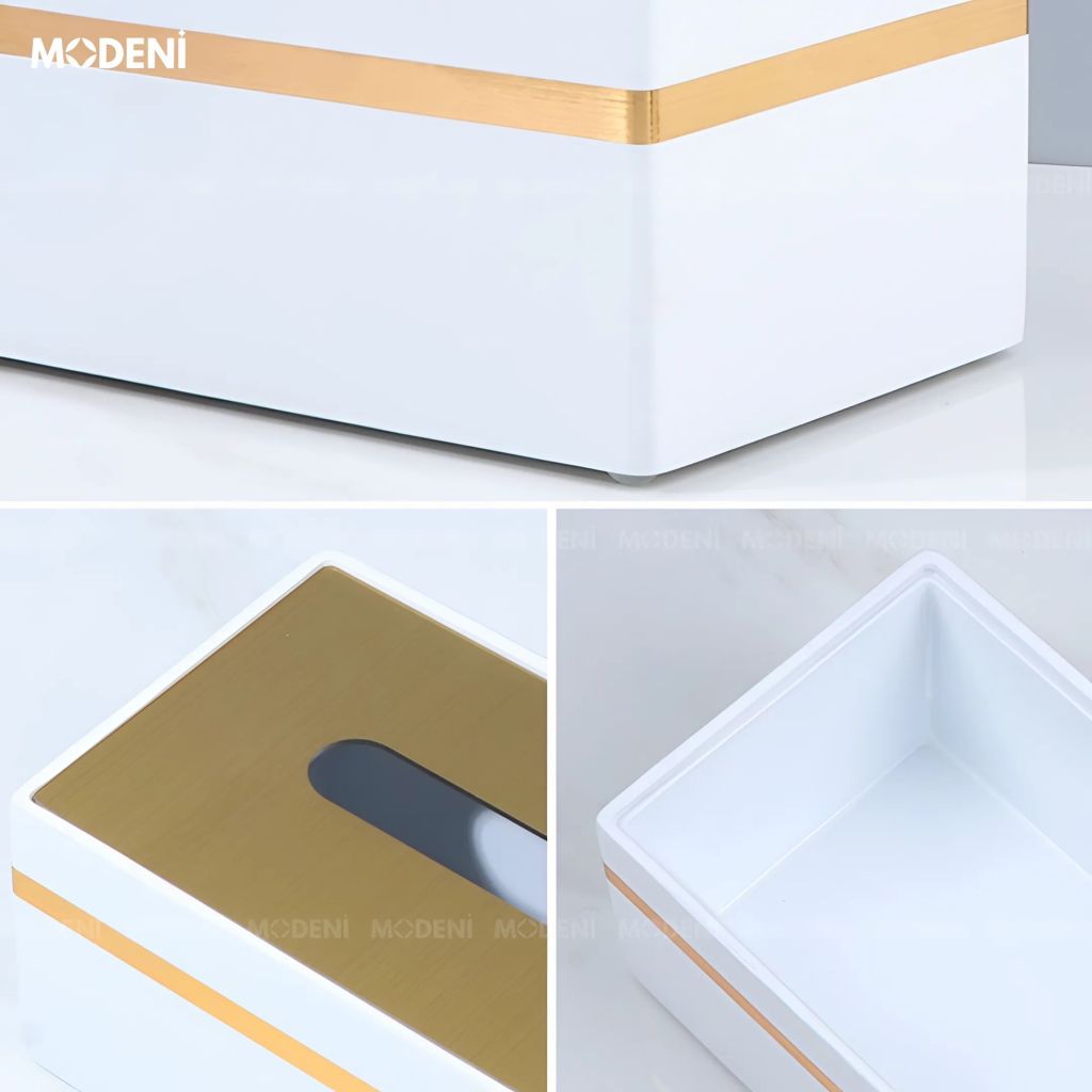 Hộp Khăn Giấy Misa White Hiện Đại Sang Trọng – Nắp Mạ Vàng Dễ Dùng – Phù Hợp Bàn Làm Việc, Bàn Console