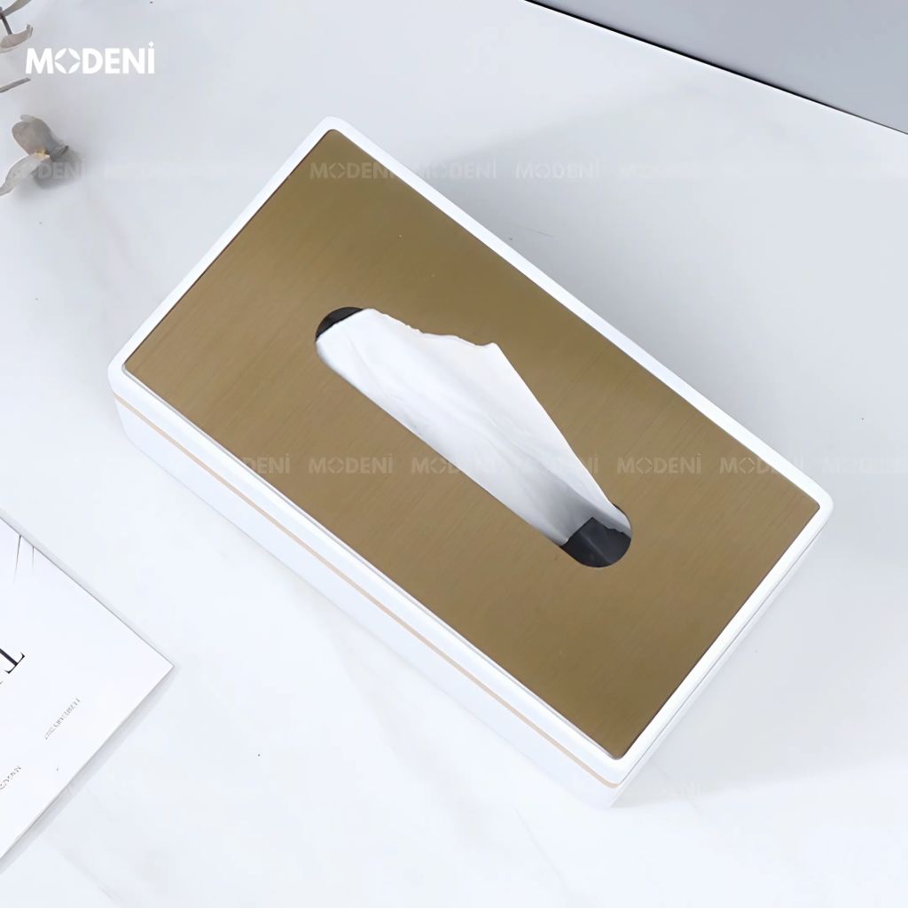 Hộp Khăn Giấy Misa White Hiện Đại Sang Trọng – Nắp Mạ Vàng Dễ Dùng – Phù Hợp Bàn Làm Việc, Bàn Console