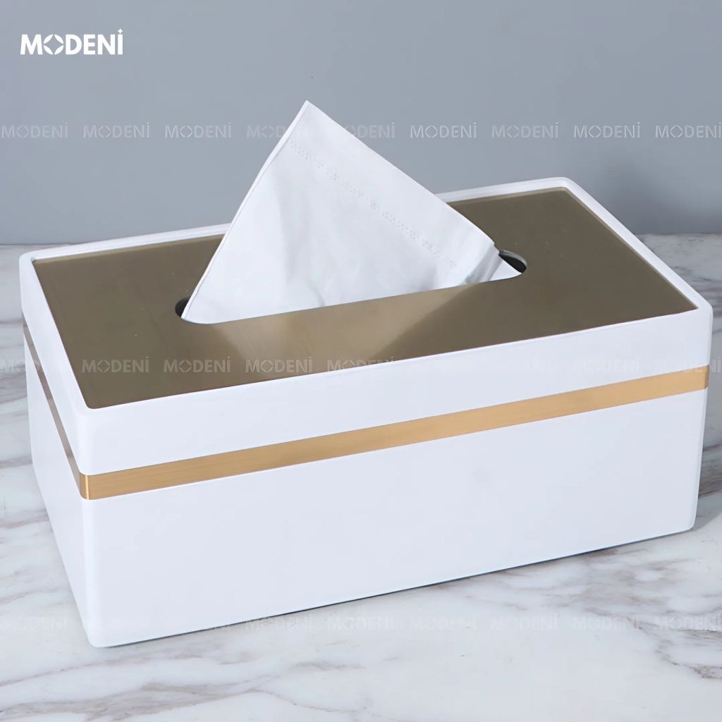 Hộp Khăn Giấy Misa White Hiện Đại Sang Trọng – Nắp Mạ Vàng Dễ Dùng – Phù Hợp Bàn Làm Việc, Bàn Console