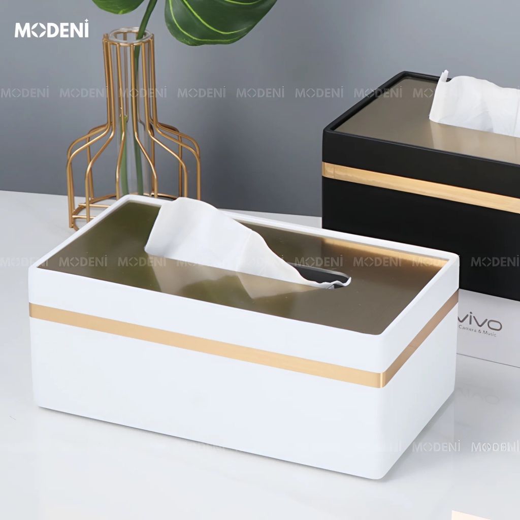 Hộp Khăn Giấy Misa White Hiện Đại Sang Trọng – Nắp Mạ Vàng Dễ Dùng – Phù Hợp Bàn Làm Việc, Bàn Console