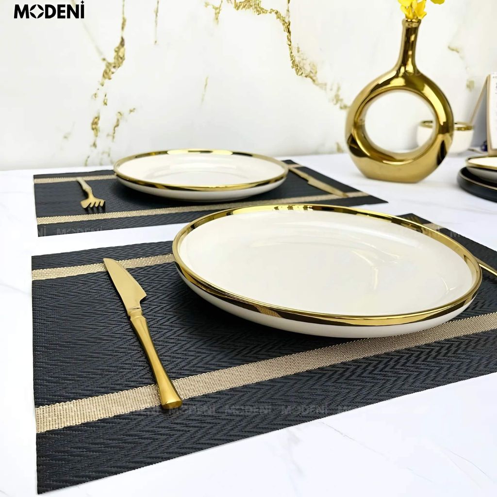 Tấm Lót Bàn Ăn Bollt Placemat PVC Màu Đen – Lót Bàn Chống Thấm Sang Trọng, Dễ Vệ Sinh, Họa Tiết Hiện Đại