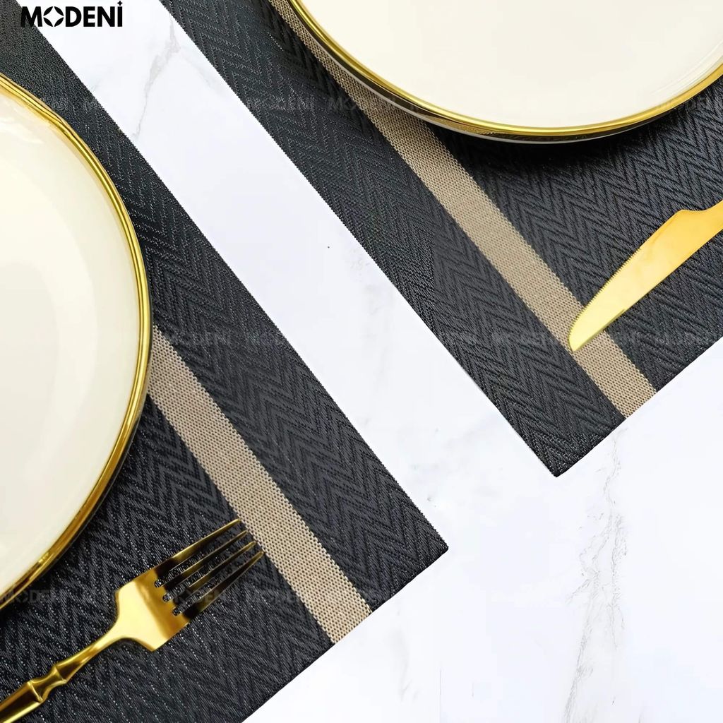 Tấm Lót Bàn Ăn Bollt Placemat PVC Màu Đen – Lót Bàn Chống Thấm Sang Trọng, Dễ Vệ Sinh, Họa Tiết Hiện Đại