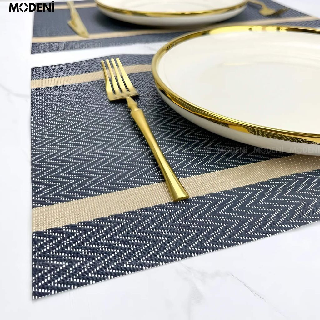 Tấm Lót Bàn Ăn Bollt Placemat PVC Màu Xám Đen – Lót Bàn Chống Thấm Sang Trọng, Dễ Vệ Sinh, Họa Tiết Hiện Đại